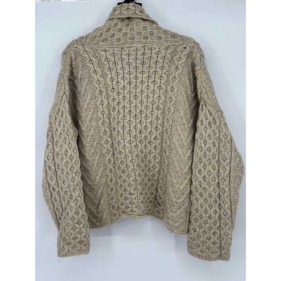 Inis Crafts Sweater Womens M Tan Wool Turtleneck Cable Knit Ireland Fisherman - Picture 4 of 7